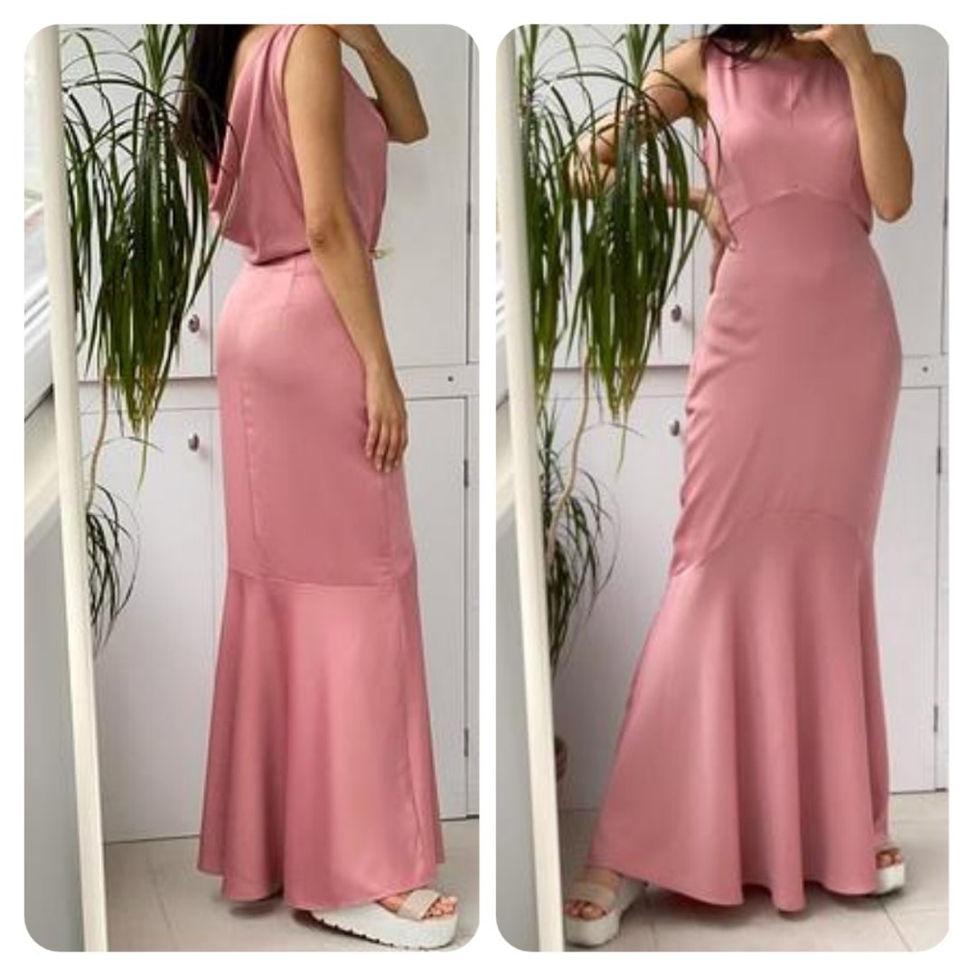 Robe de demoiselle d'honneur Oasis Amelia à col montant et dos drapé, rose clair. Taille 42/XL. État parfait ❤️ 