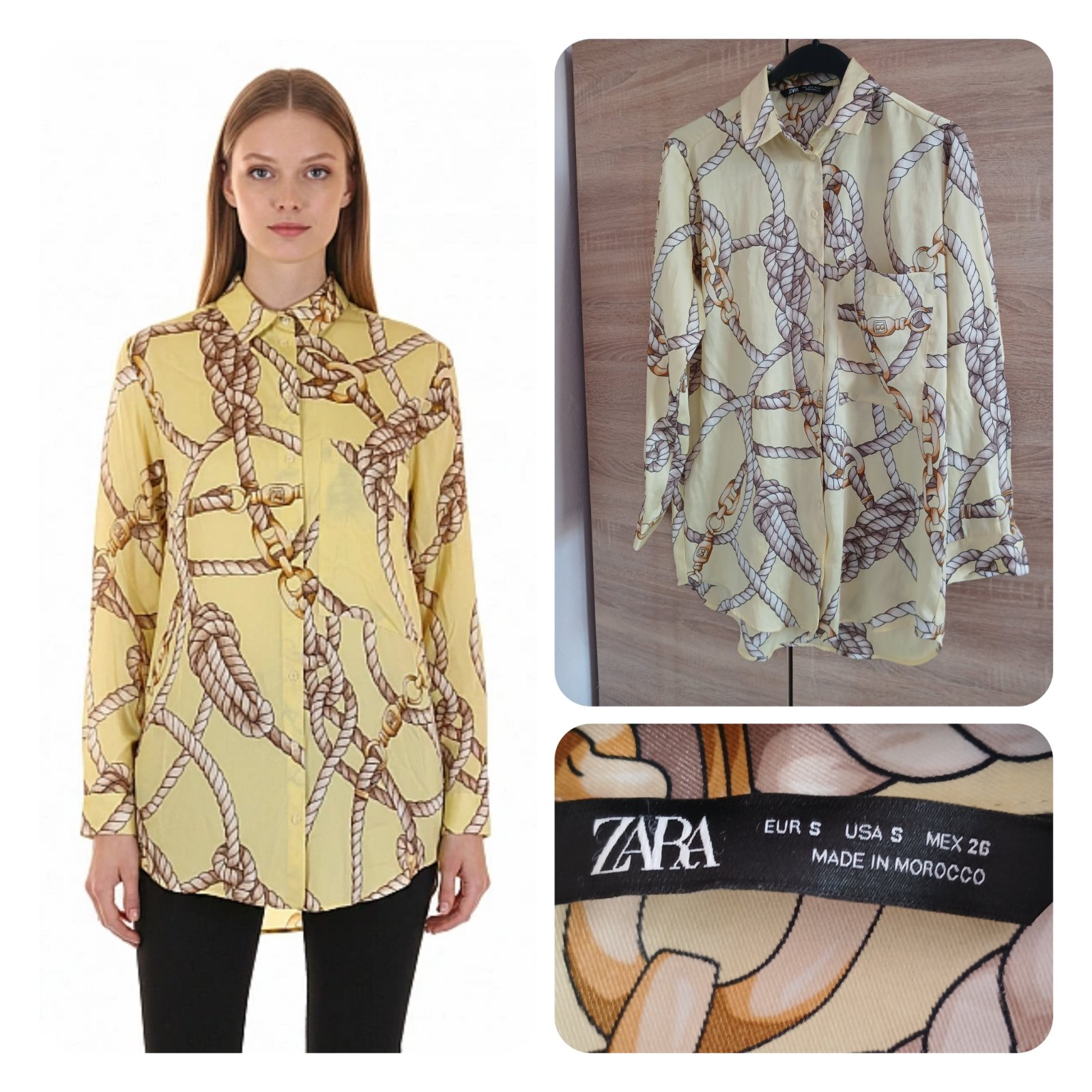 Chemise à manches longues pour femme ZARA,🍋🍋🍋 imprimé corde, taille S