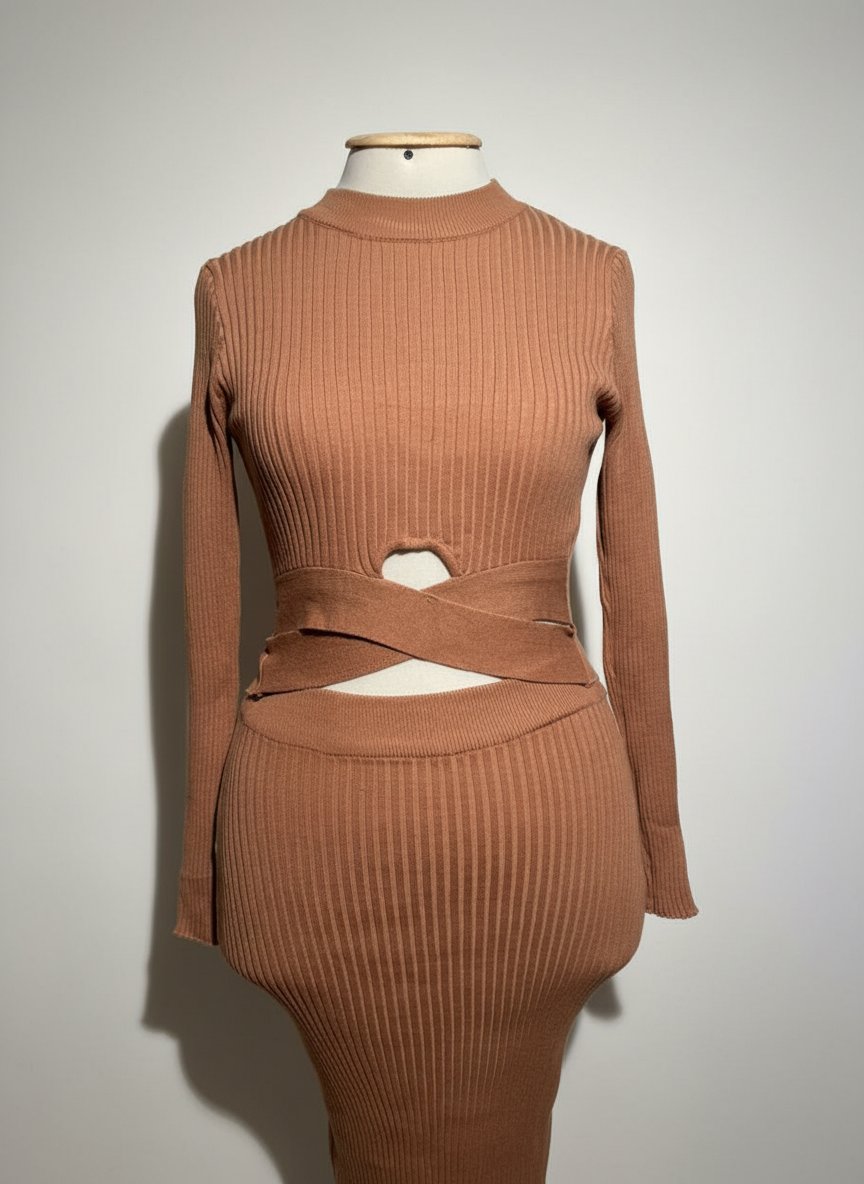 Ensemble en tricot côtelé de style midi 