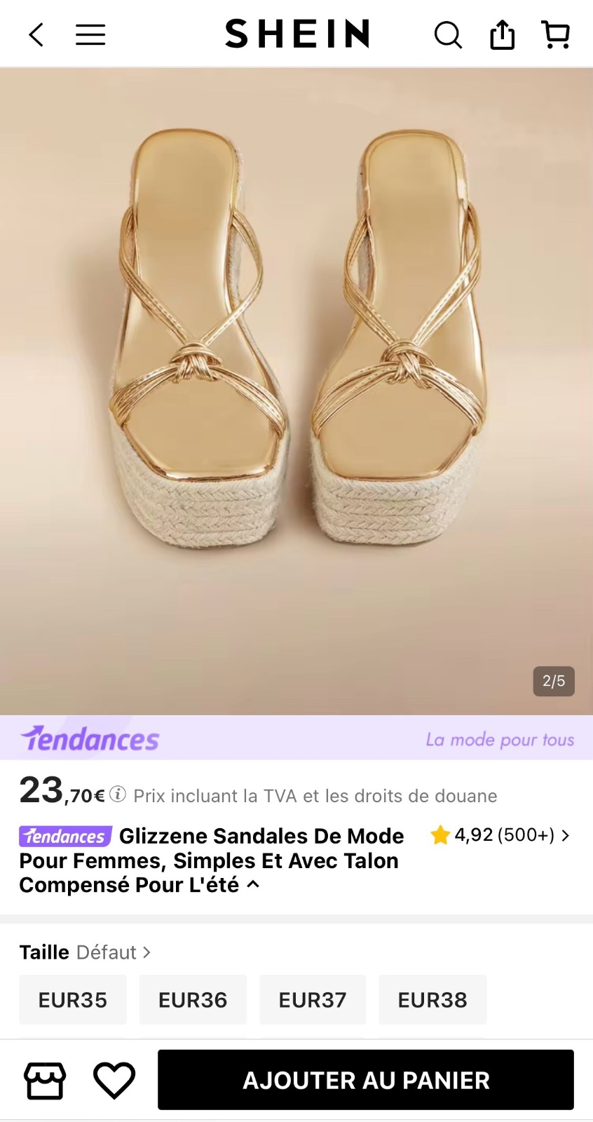 Sandales compensées dorées