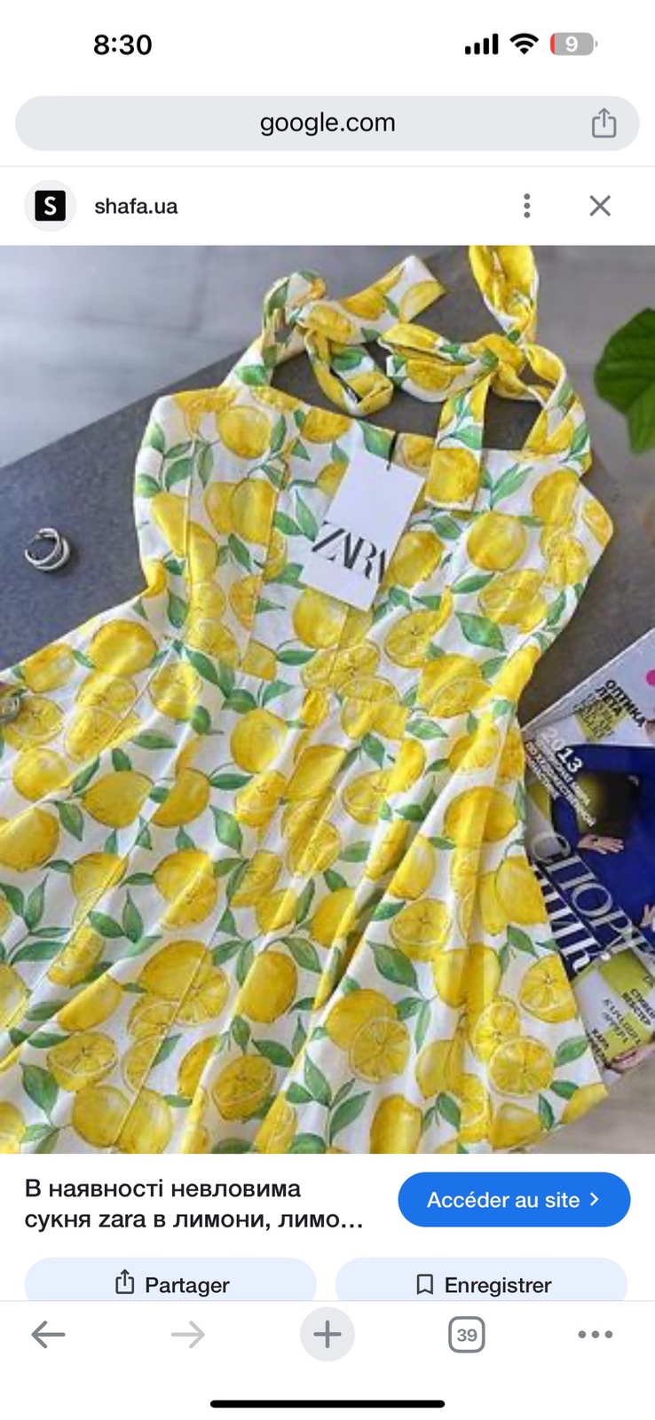 Robe courte zara en lin presente un charmant imprime de citrons jaunes et des bretelles a nouer