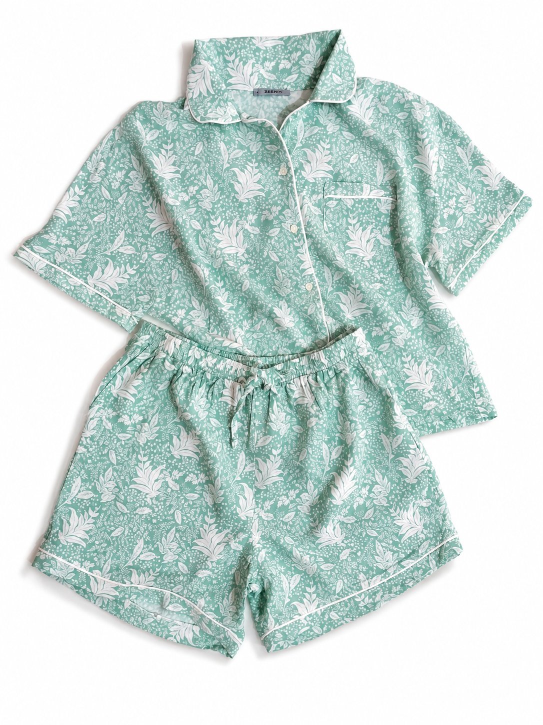 Ensemble de pyjama short vert menthe à motif floral marque ZEN
