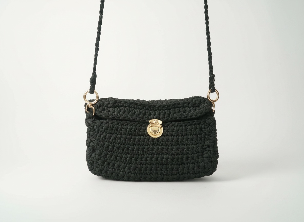 🖤Petit sac bandoulière rectangulaire noir fait main en crochet 🖤