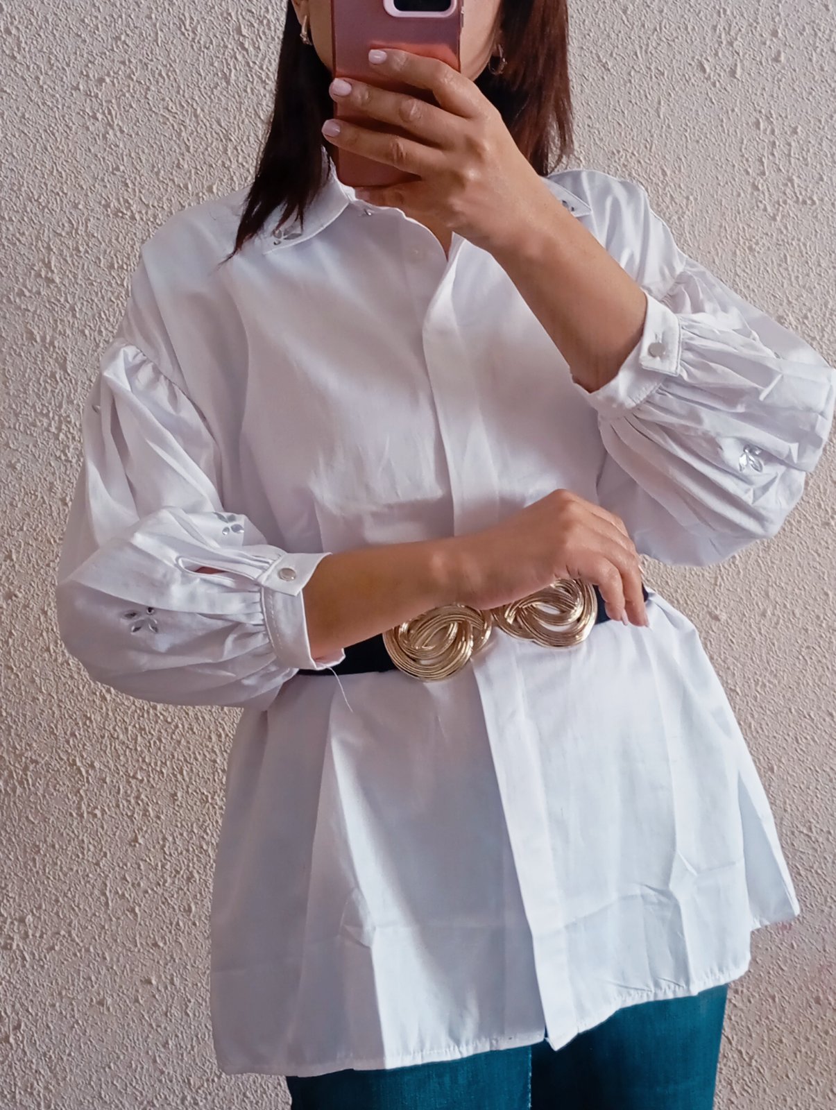 Chemise taille L oversize manches 3/4 avec strass fine tlebes jusqu'à taille 44
