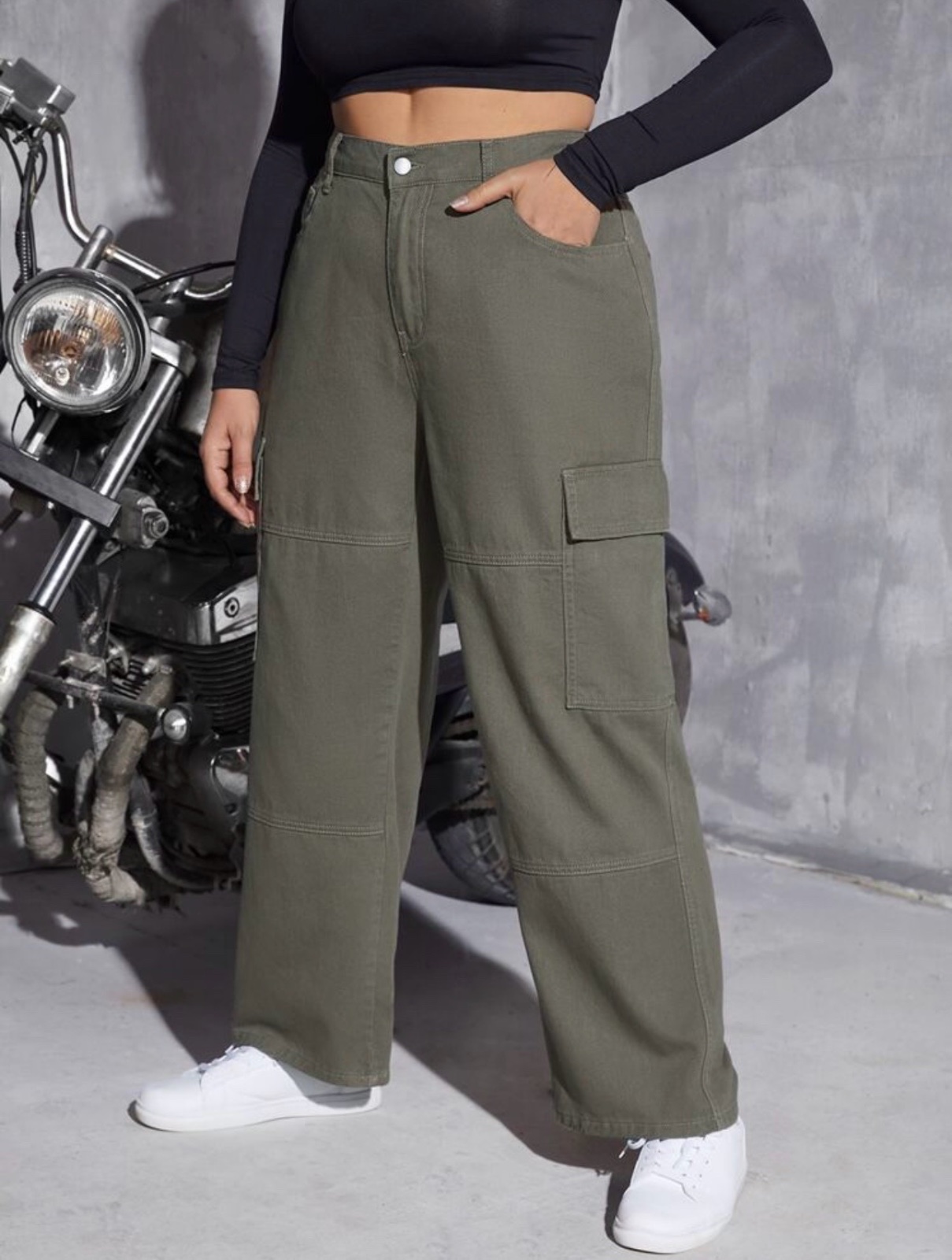 Jean cargo taille haute 