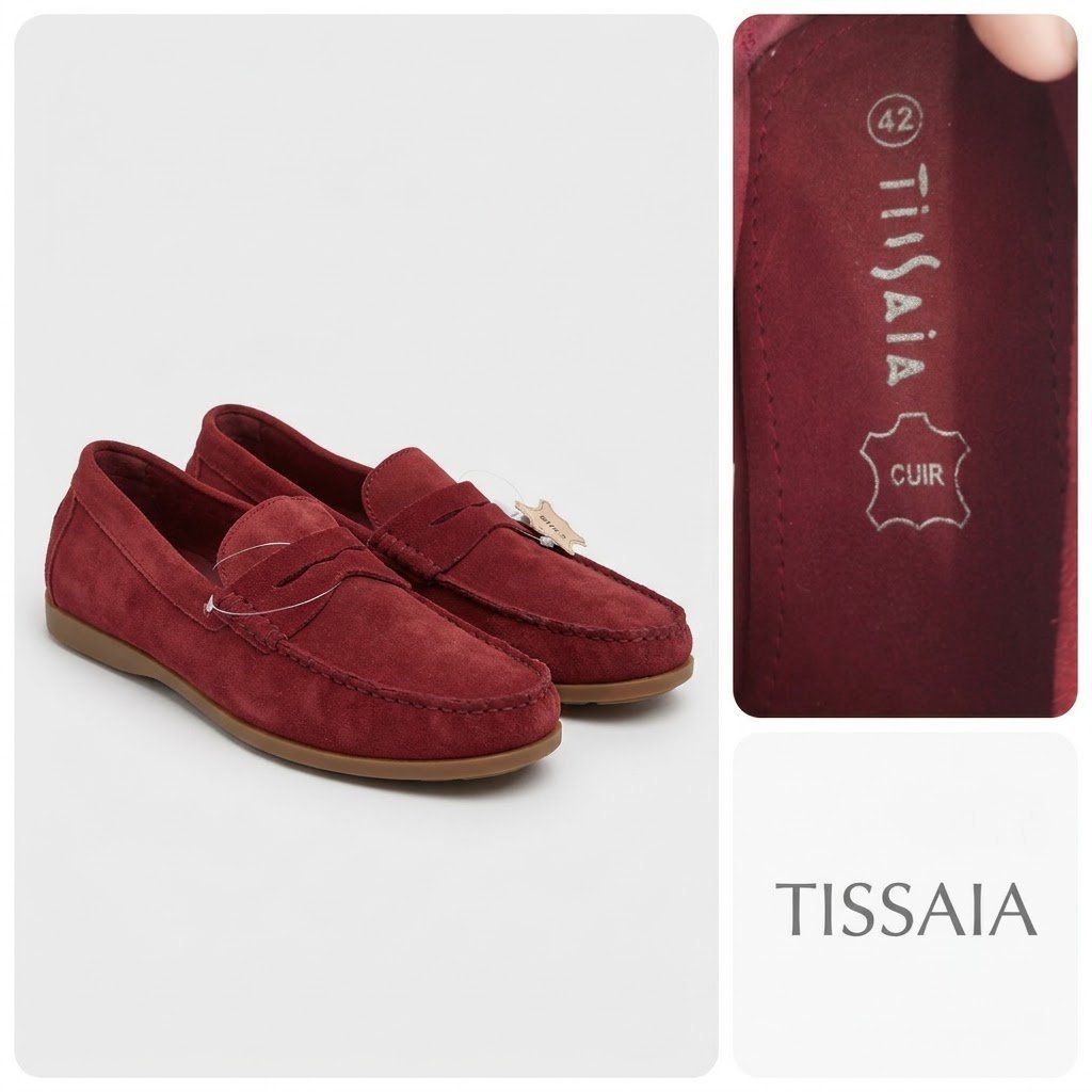 Mocassins daim rouge bordeaux Tissaia 