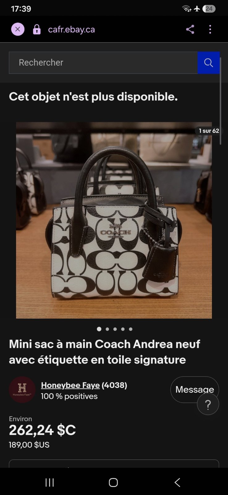 Sac à bandouliére COACH jamais porté sans défaut avec code série