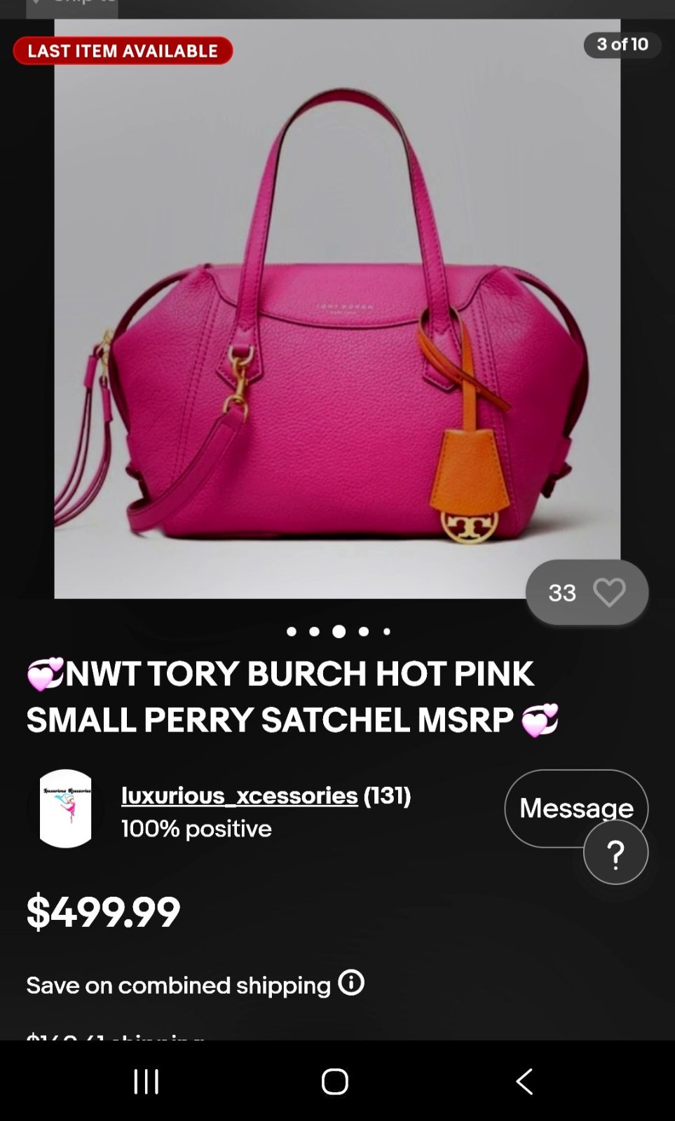 💕Magnifique sac à main de luxe Tory Burch avec code, modèle Perry Small Satchel💕