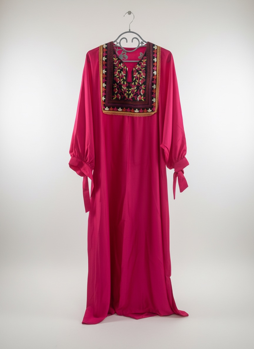 Robe caftan satinée taille standard couleur roze 
