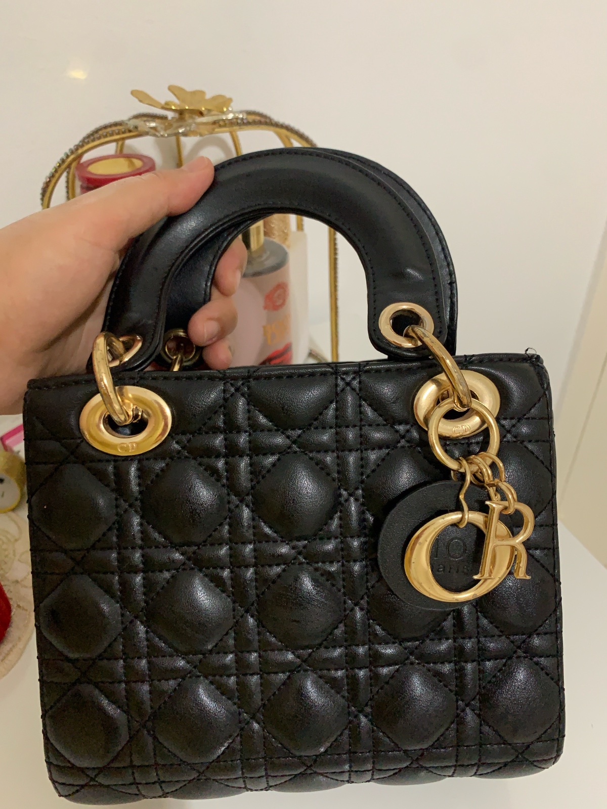 Mini sac Dior noir en cuire 