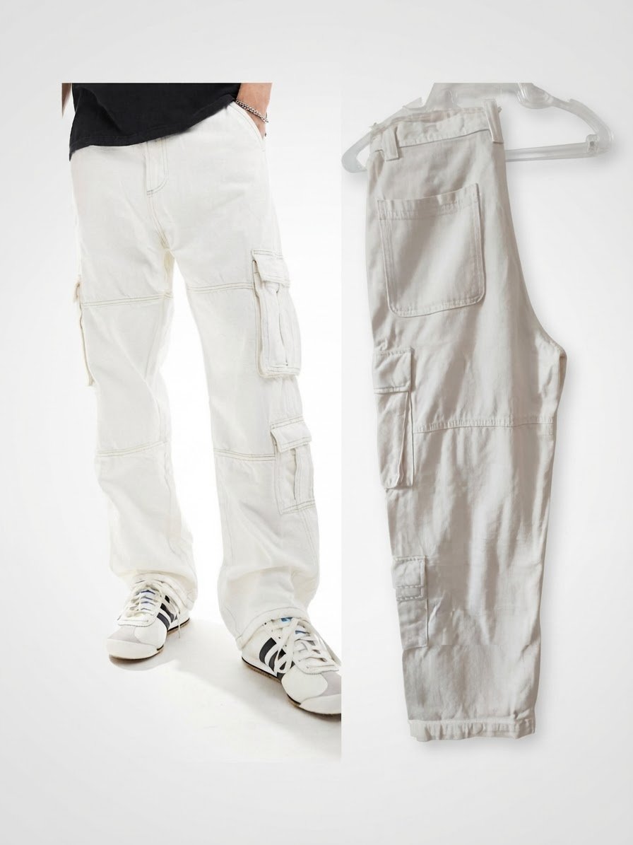 Jean baggy cargo Écru