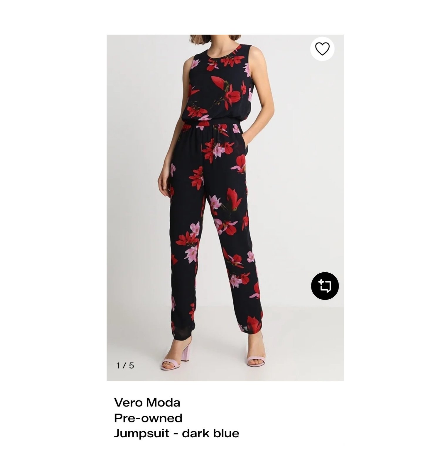 Combinaison bleu marine à fleurs rouges et roses sans manches