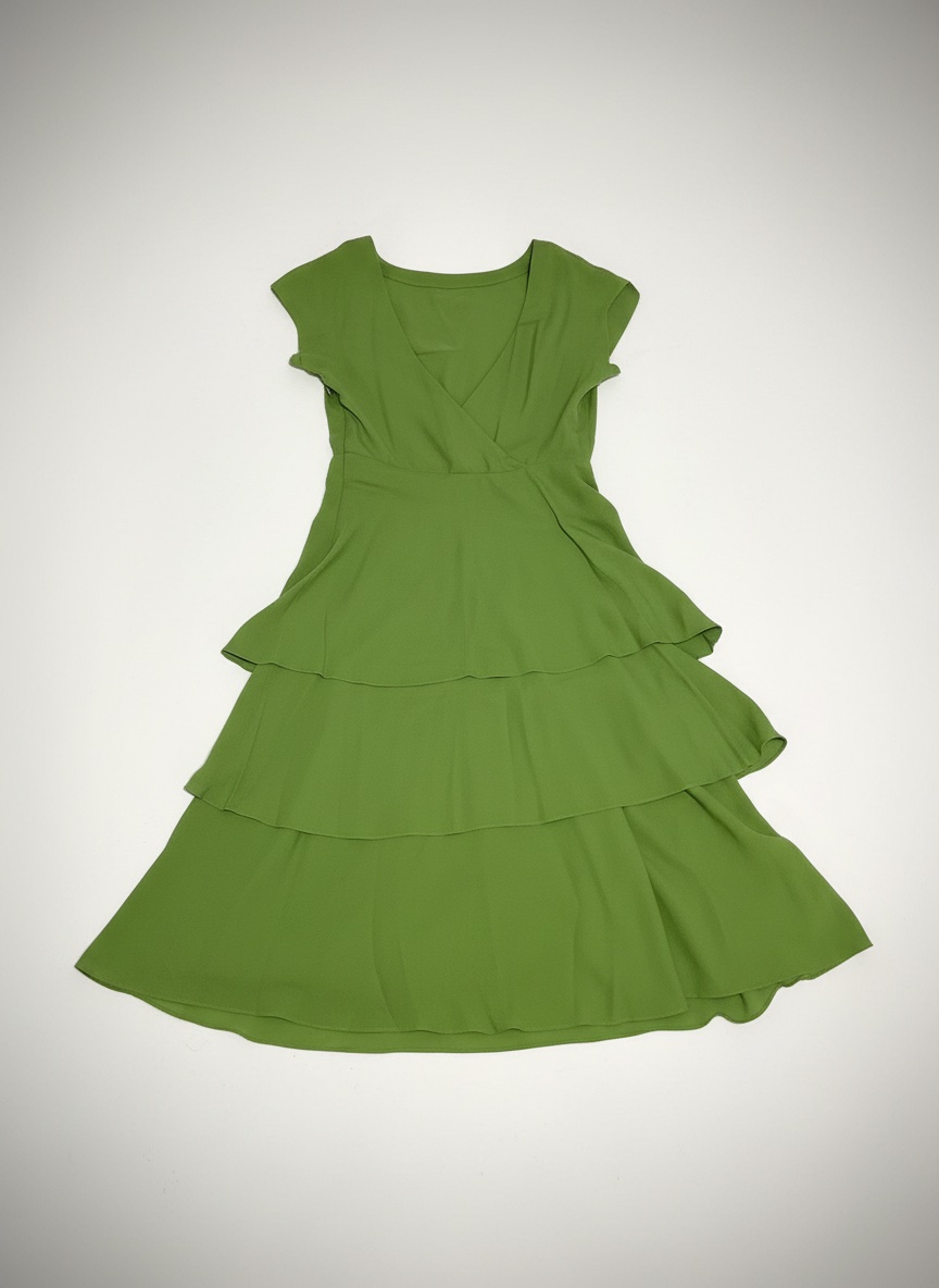     Robe EPISODE à volants vert pistache en soie 