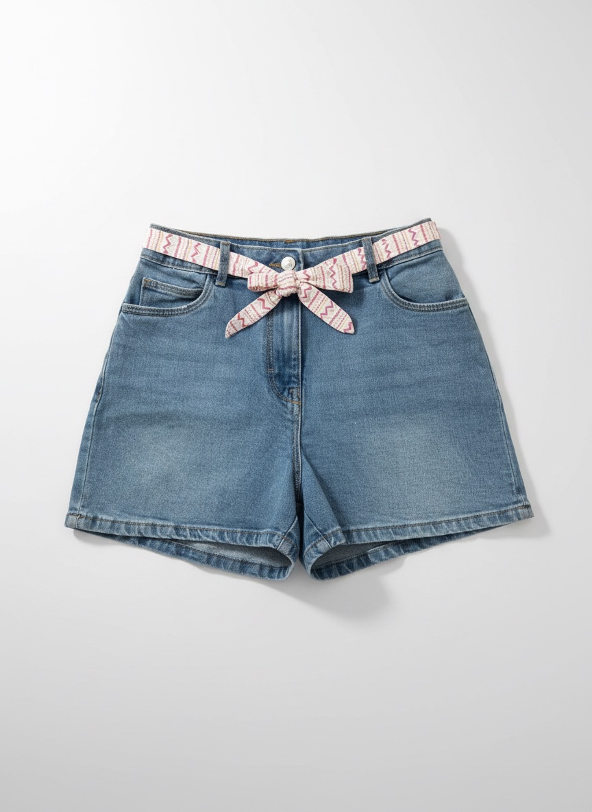 Short jean bleu avec une ceinture integerée