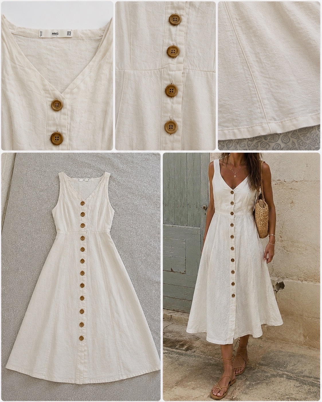 Robe sans manche blanche Mango avec des bouttons en bois 