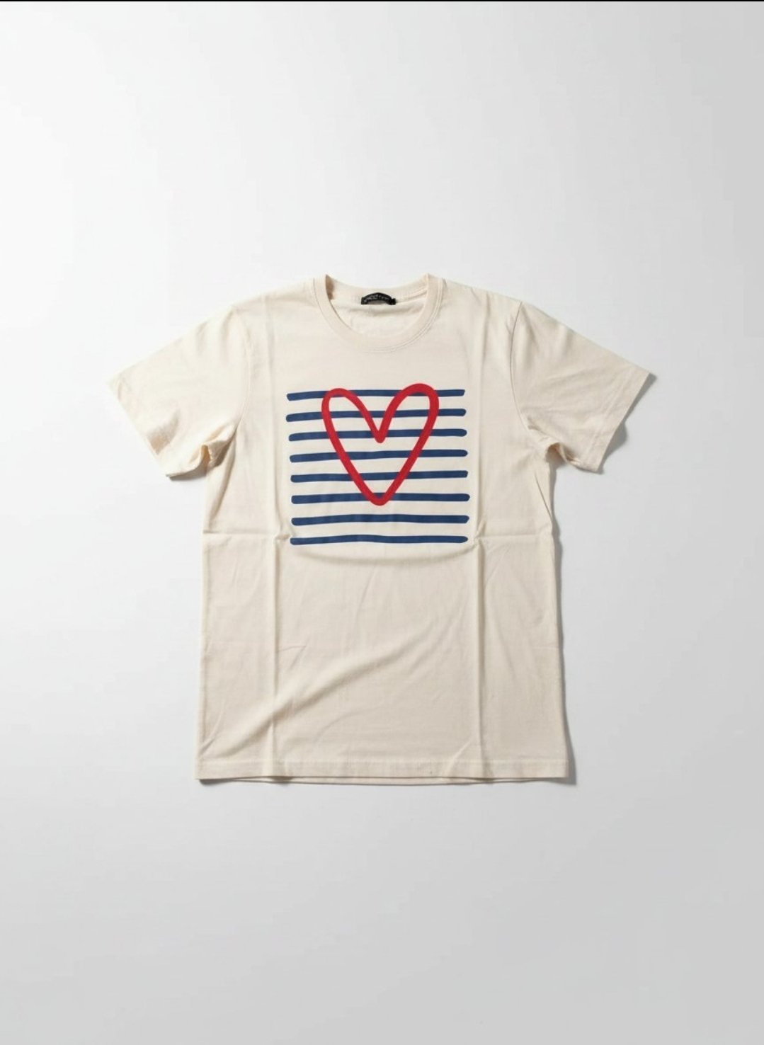 T-shirt crème imprimé cœur et rayures