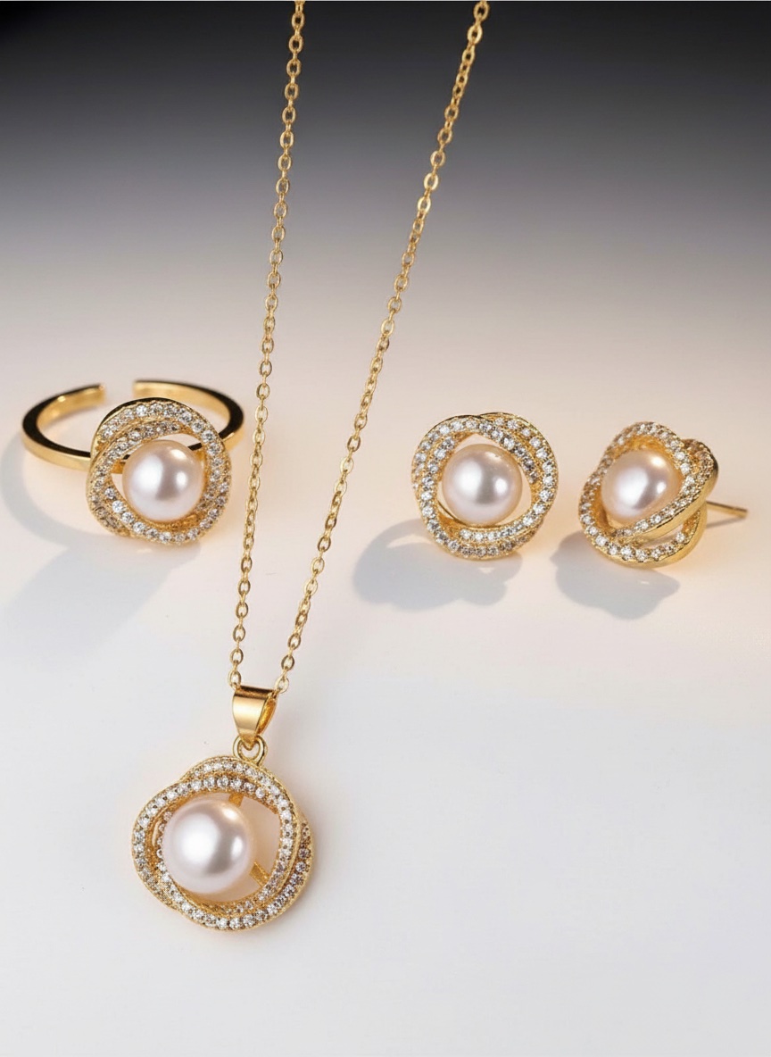 Parure femme doré SHEIN : boucles , bague et motif du colier (sans colier , maghir salesla ) 🇩🇪