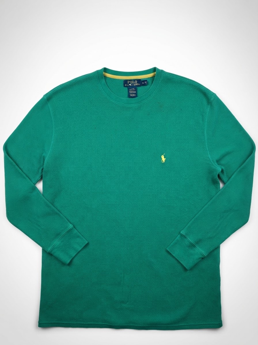 POLO RALPH LAUREN 100% Cotton Green LS Waffle Weave 