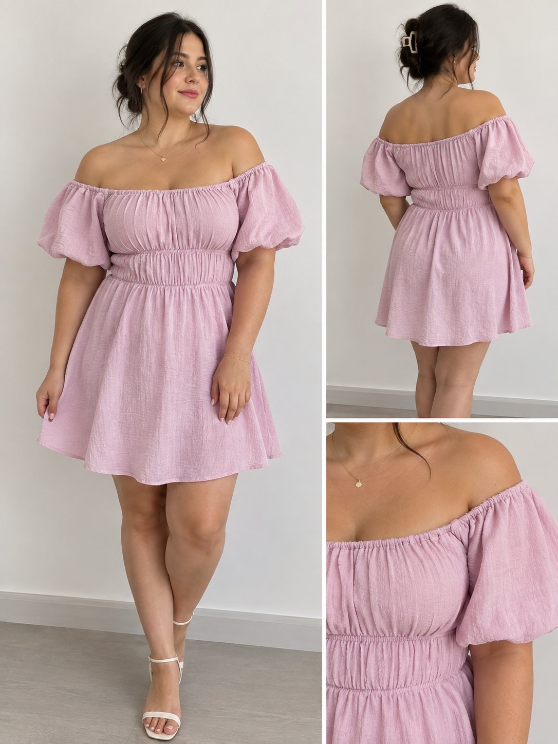 Robe rose poudré courte à manches bouffantes