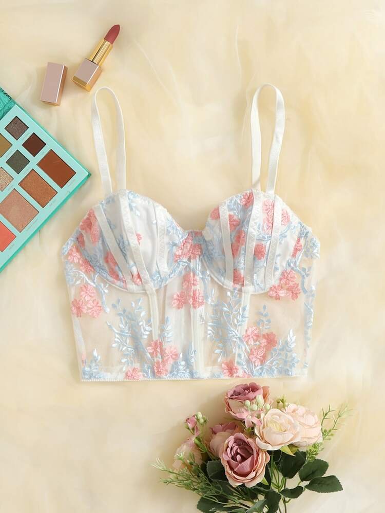 Corset Shein floral white 🤍 🌺 💙