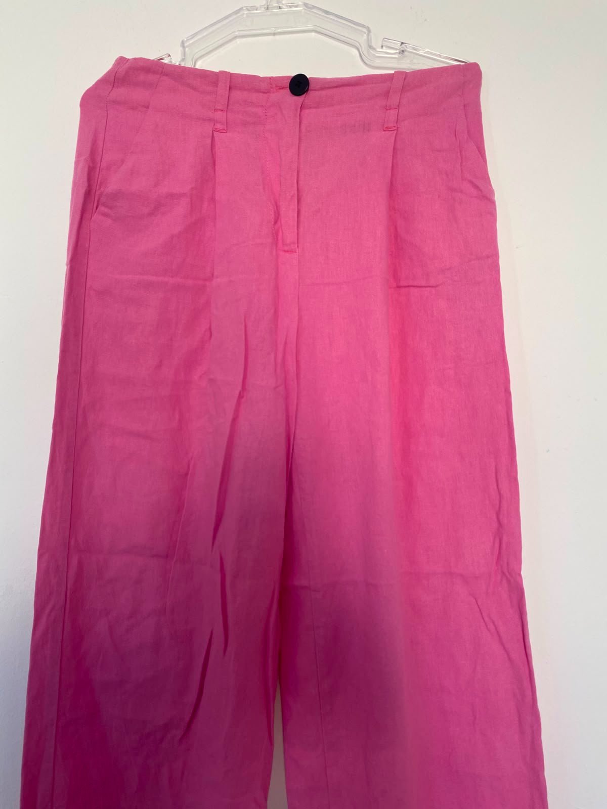 Pantalon large taille haute en lin avec poches 