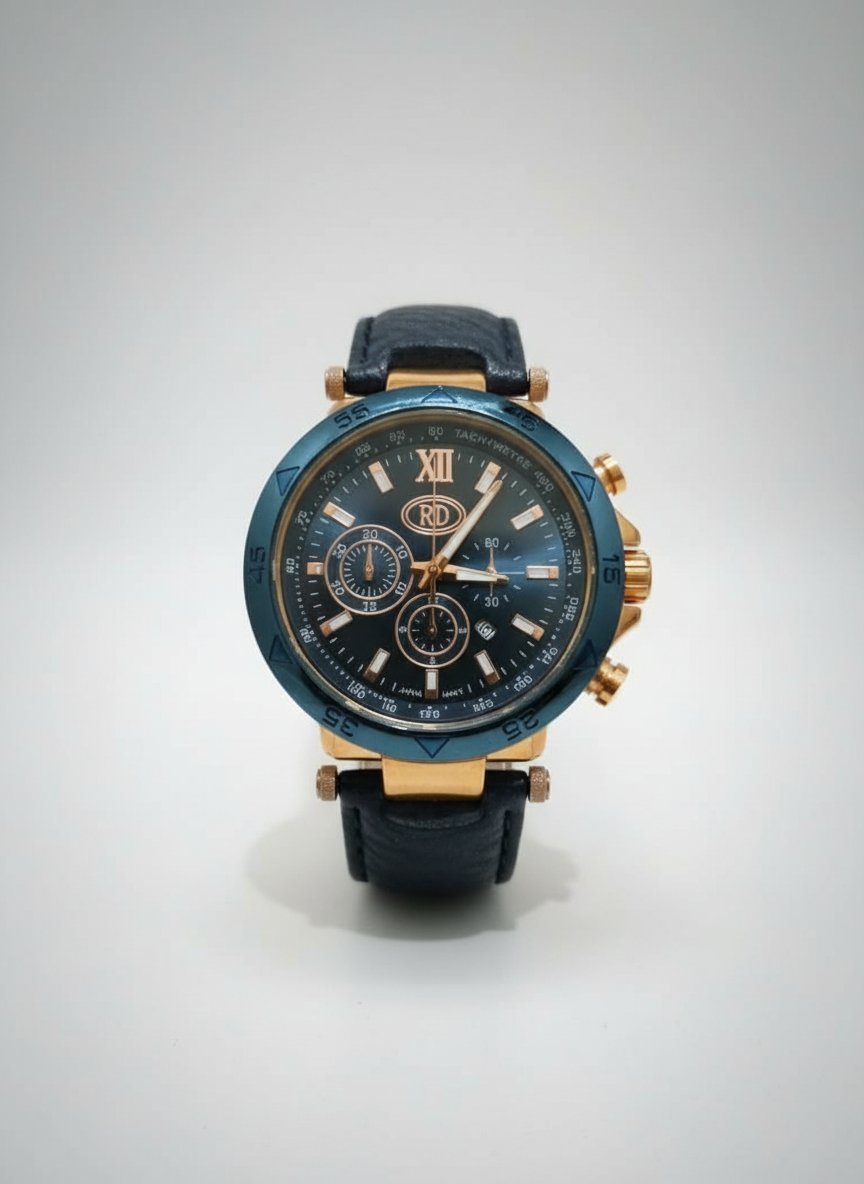 Montre homme Raymond Daniel ,ceinture cuir en bleu 