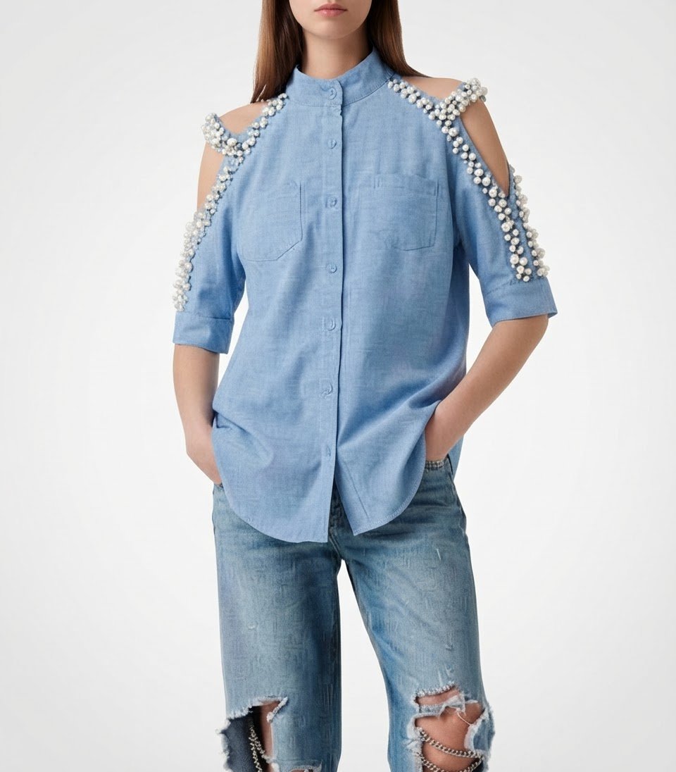 Chemise djean avec strasse , taille XS , S