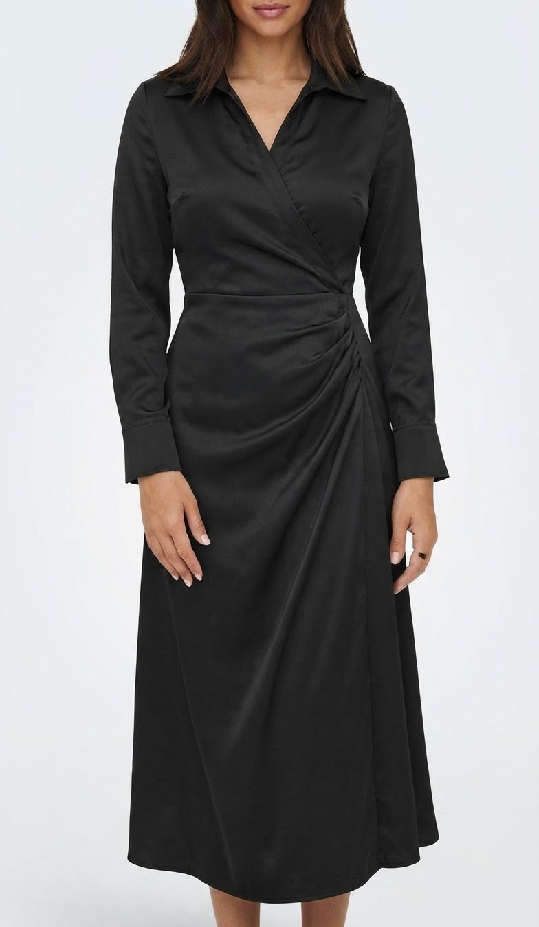 Robe chemisier en satin noir