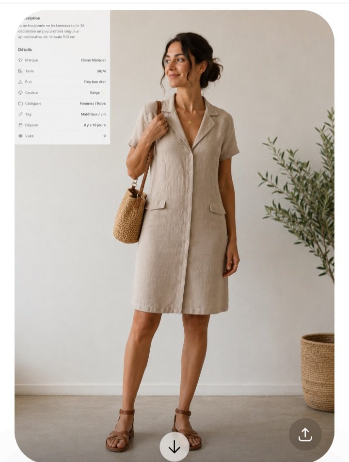Robe boutonné en lin  kamraya taille 38 décolleté un peu profond longueur approximative de l'épaule 100 cm