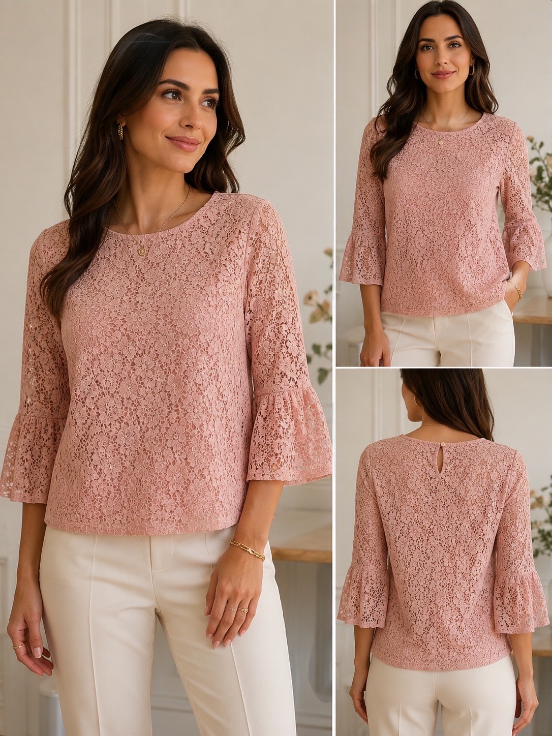 Top en dentelle rose poudré de la marque ZARA