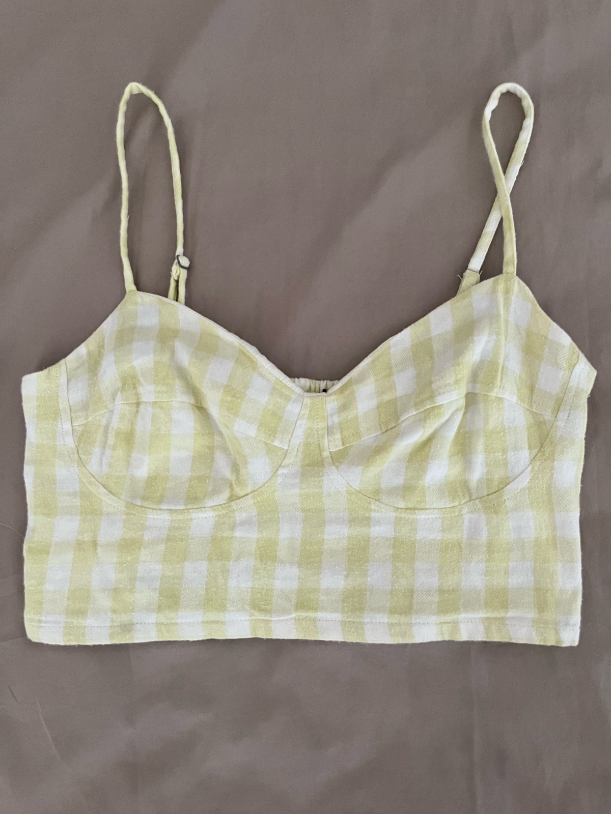 Crop top bustier Pimkie à carreaux vichy jaune et blanc
