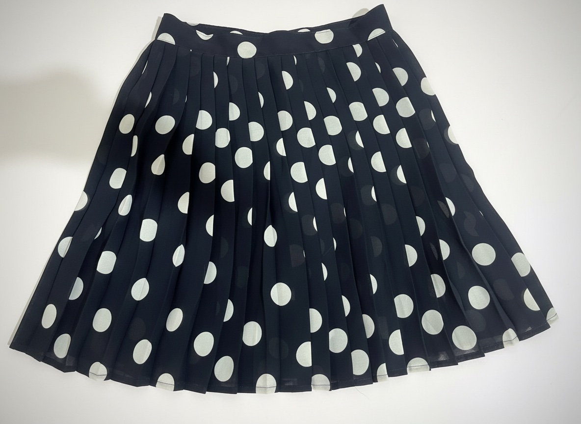 Jupe plissée bleu marine à pois blancs