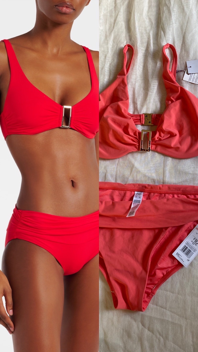 Maillot de bain 2 pièces Corail de la ligne haut de gamme ( "Luxury") de la marque de vêtements F&F, qui appartient au groupe de grande distribution britannique Tesco.