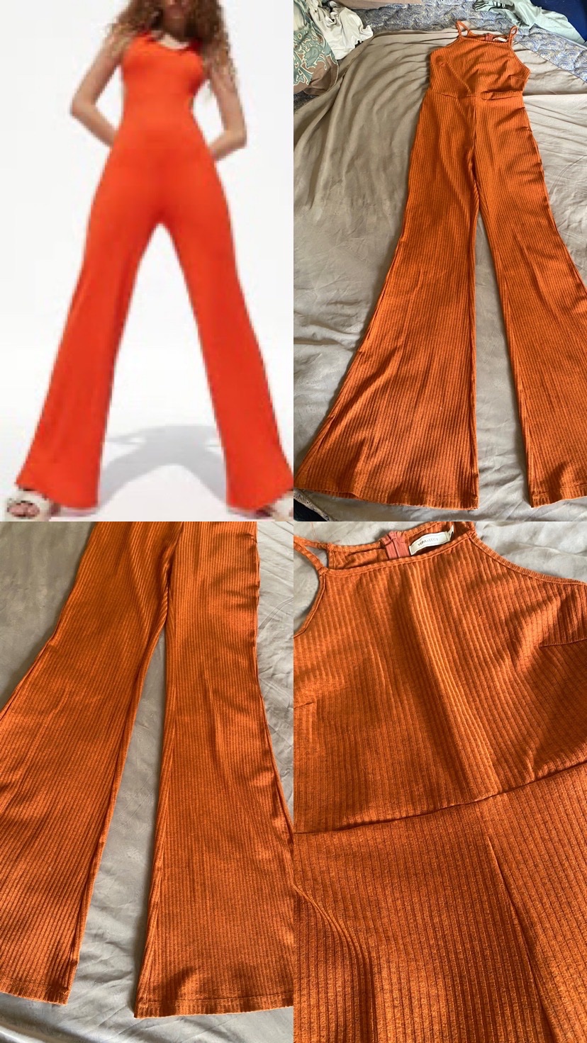  Combinaison pantalon orange côtelée – Coupe évasée style rétro / Années 70