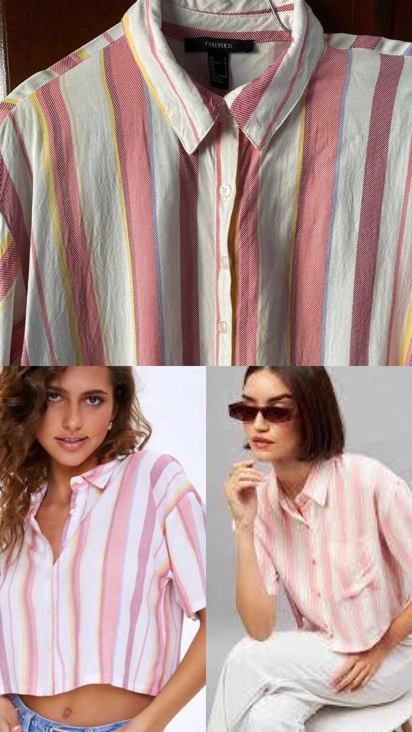 Chemise courte (Crop Top) Forever 21 à rayures pastel.