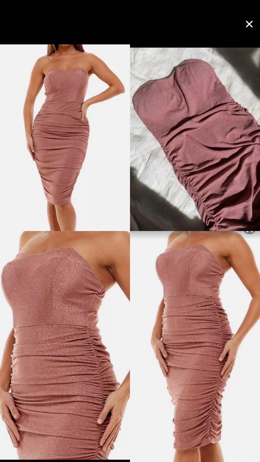 SPEECHLESS Womens Pink Stretch Glitter Zippered Ruched Sleeveless Strapless Knee Length Party Body Con Dress