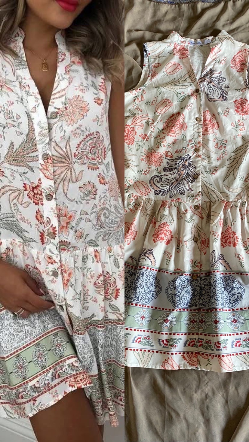 Robe d'été sans manches style bohème chic / floral et paisley