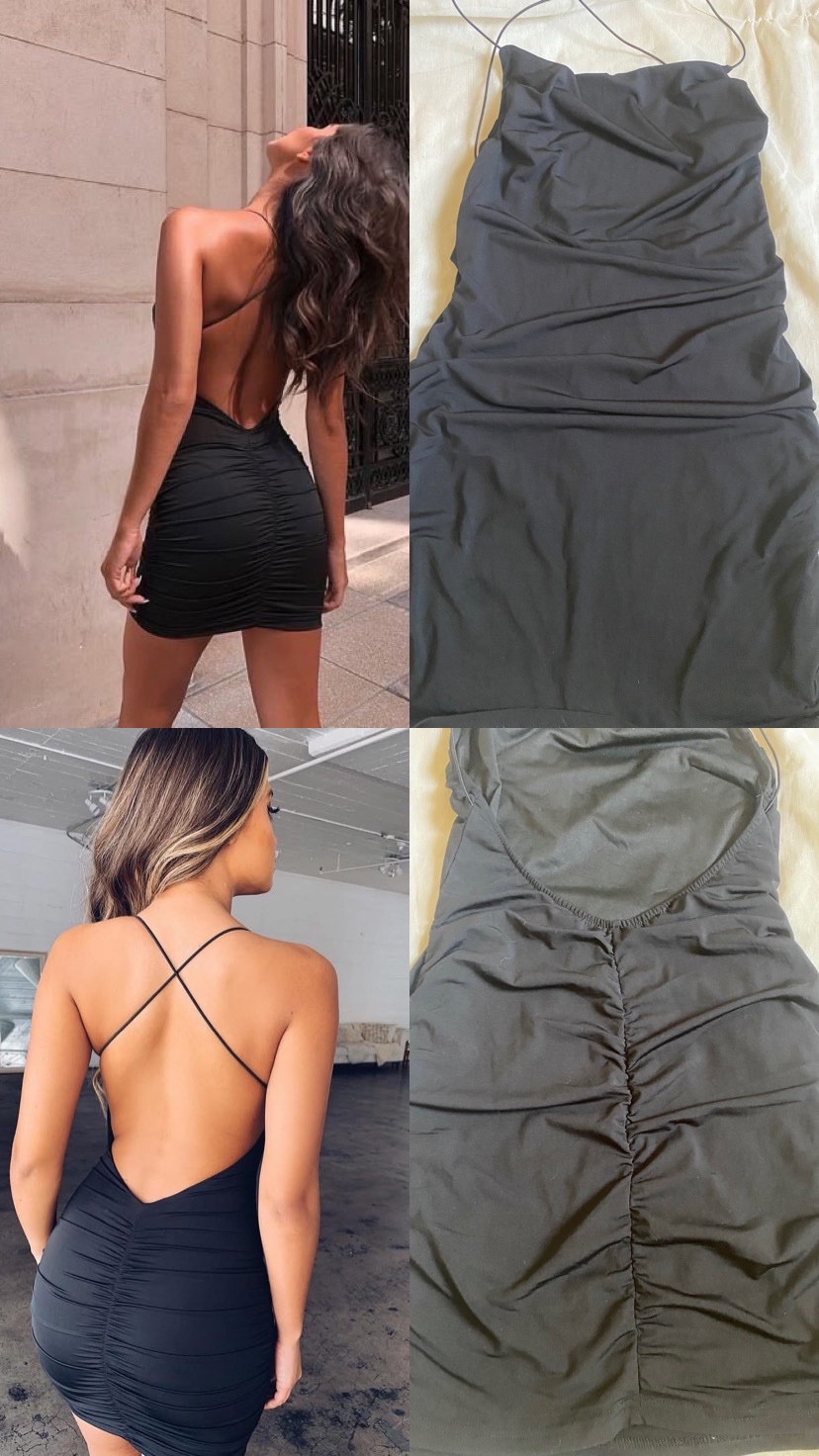 🔥 Mini-robe moulante Bodycon, noire 🖤 froncée (Style Tiger Mist / Oh Polly)