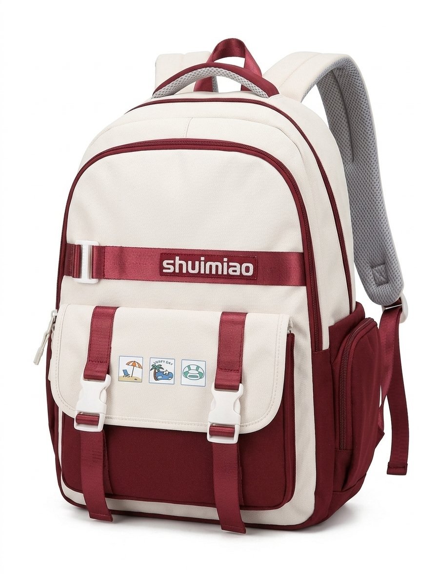 Sac à dos scolaire(Crème & Bordeaux)