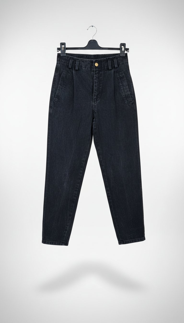 Jean Vintage Noir à Pinces – Coupe Mom / Taille Haute