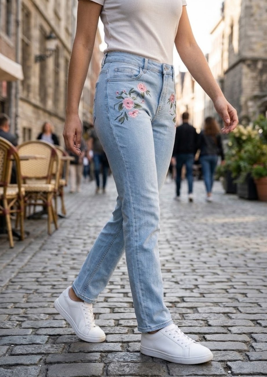 Un magnifique pantalon en jean brodé taille 36 la marque LCW en bon état 