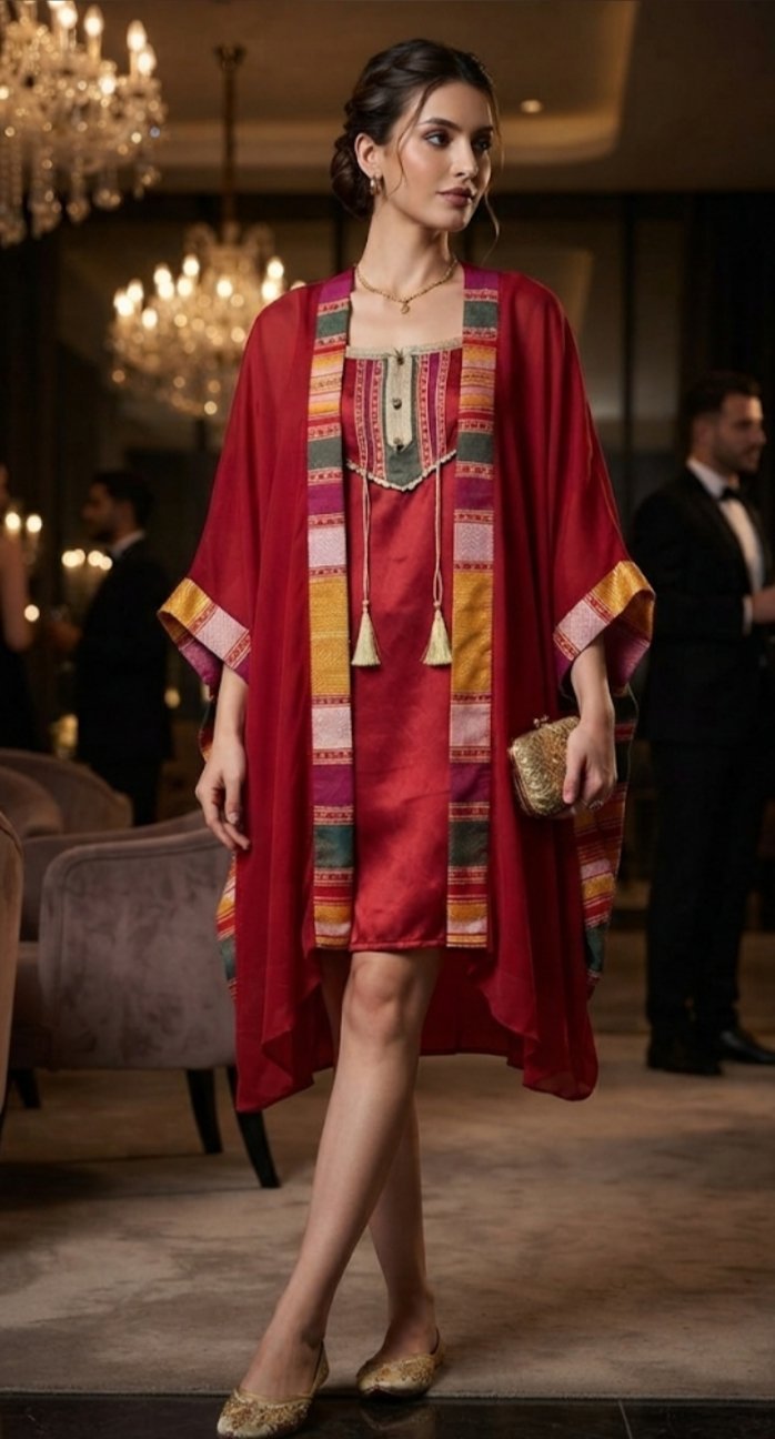 Tenue traditionnelle artisanale composé de deux pièces une robe et une abeya taille standard de 38 a 42en très bon état 