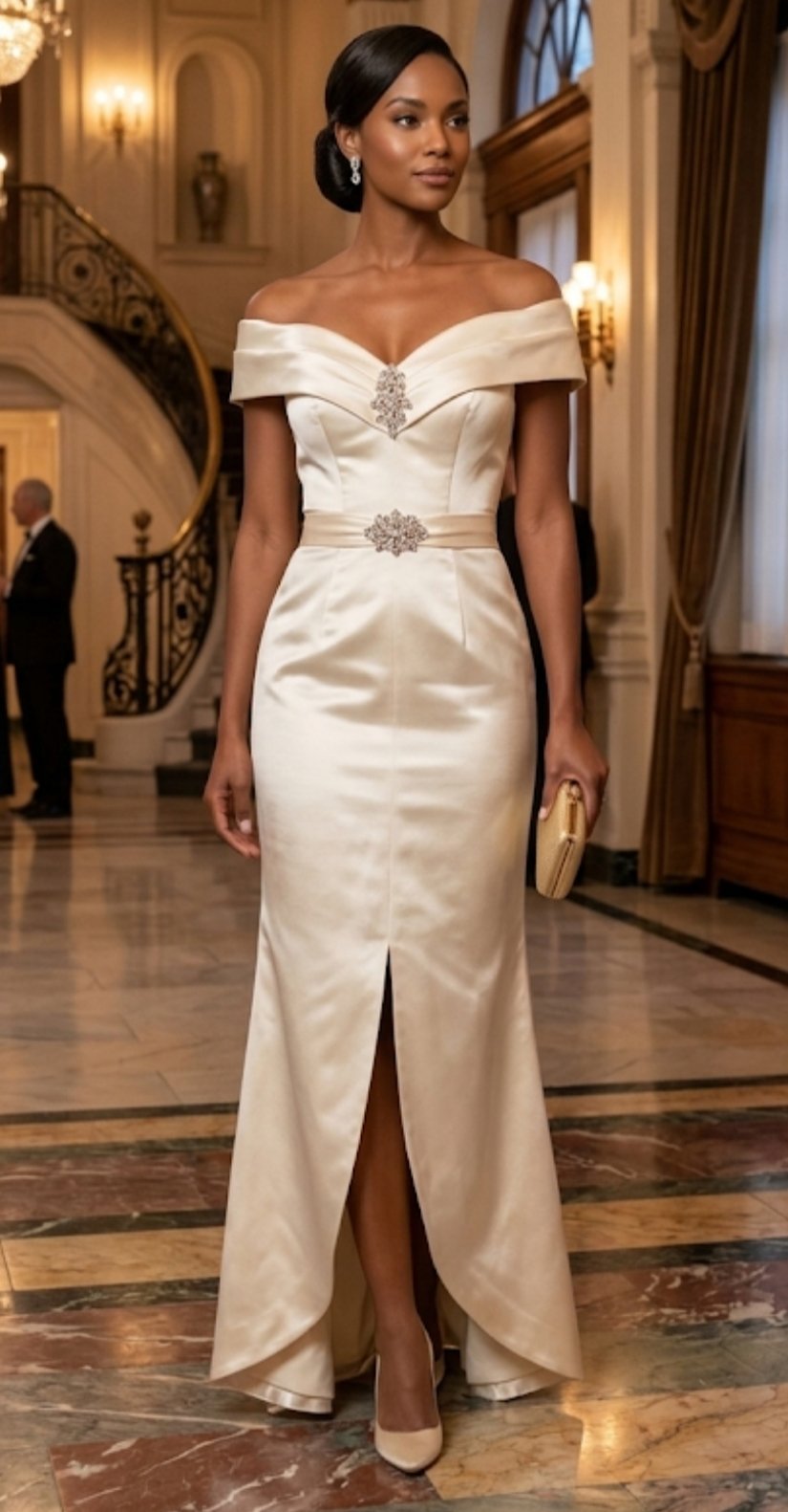 Une sublime robe soirée en blanc cassé avec Swarovski taille 34 importation 