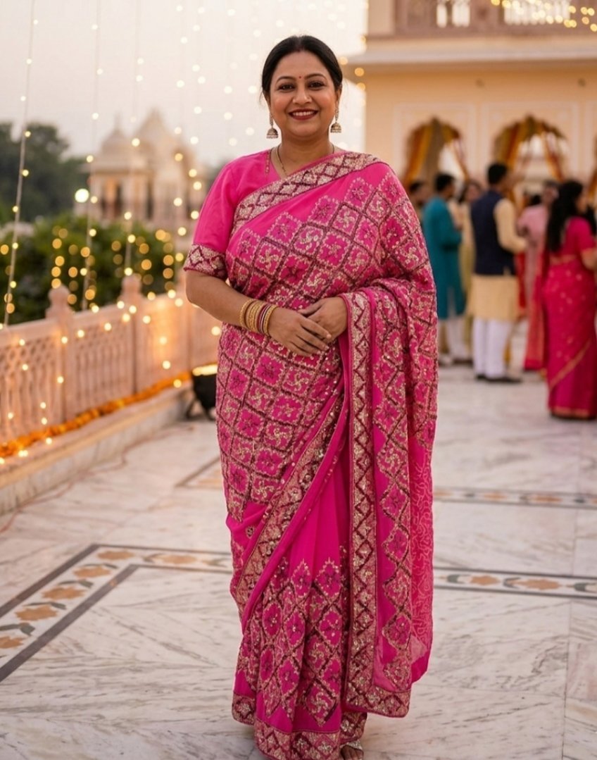 Un très joli sari indien brodé neuf jamais porté taille  standard jusqu'à 46 