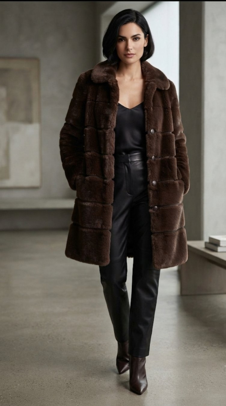 Un sublime manteau marron en fourrure très chic et classe taille 38 manque un bouton voir la dernière photo 