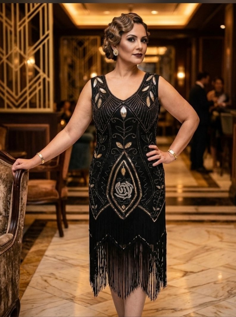 Une très belle robe soirée en sequins et frange très chic et tendance taille 40/42