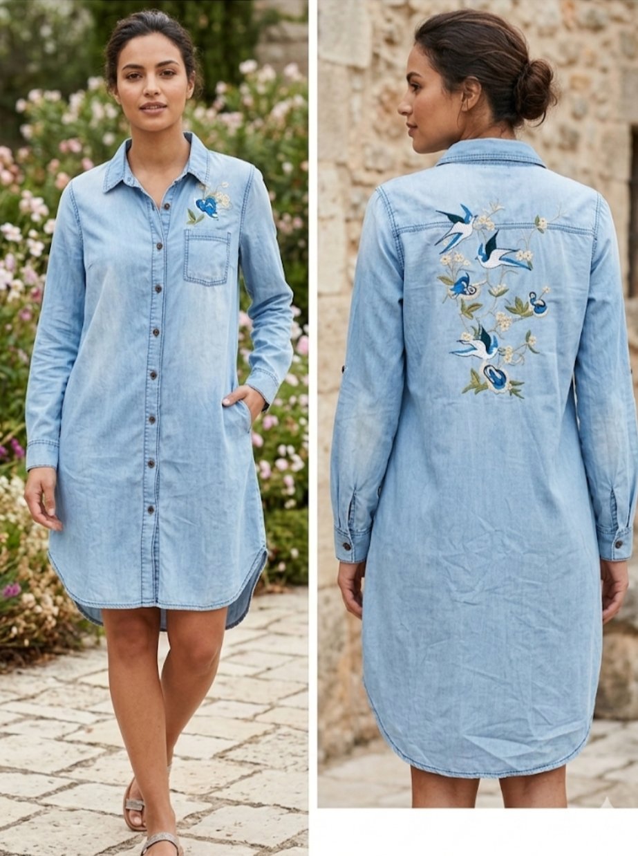 Une sublime robe chemise taille 40 brodé en jean léger importation 