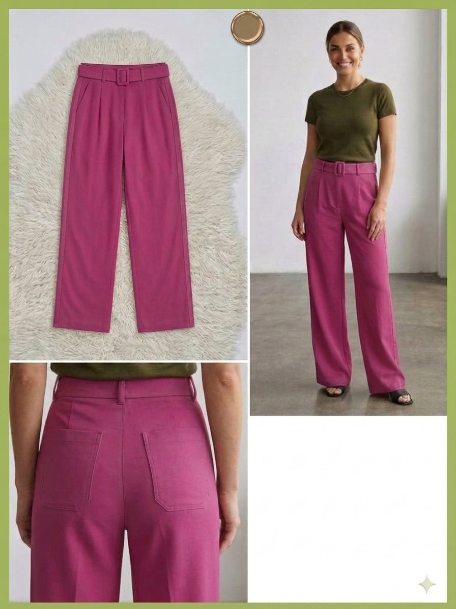 Pantalon rose boot cut avec ceinture 