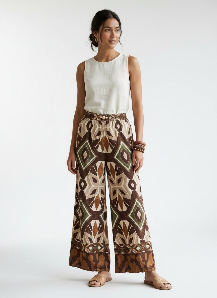 Pantalon palazzo avec formes géométriques 
