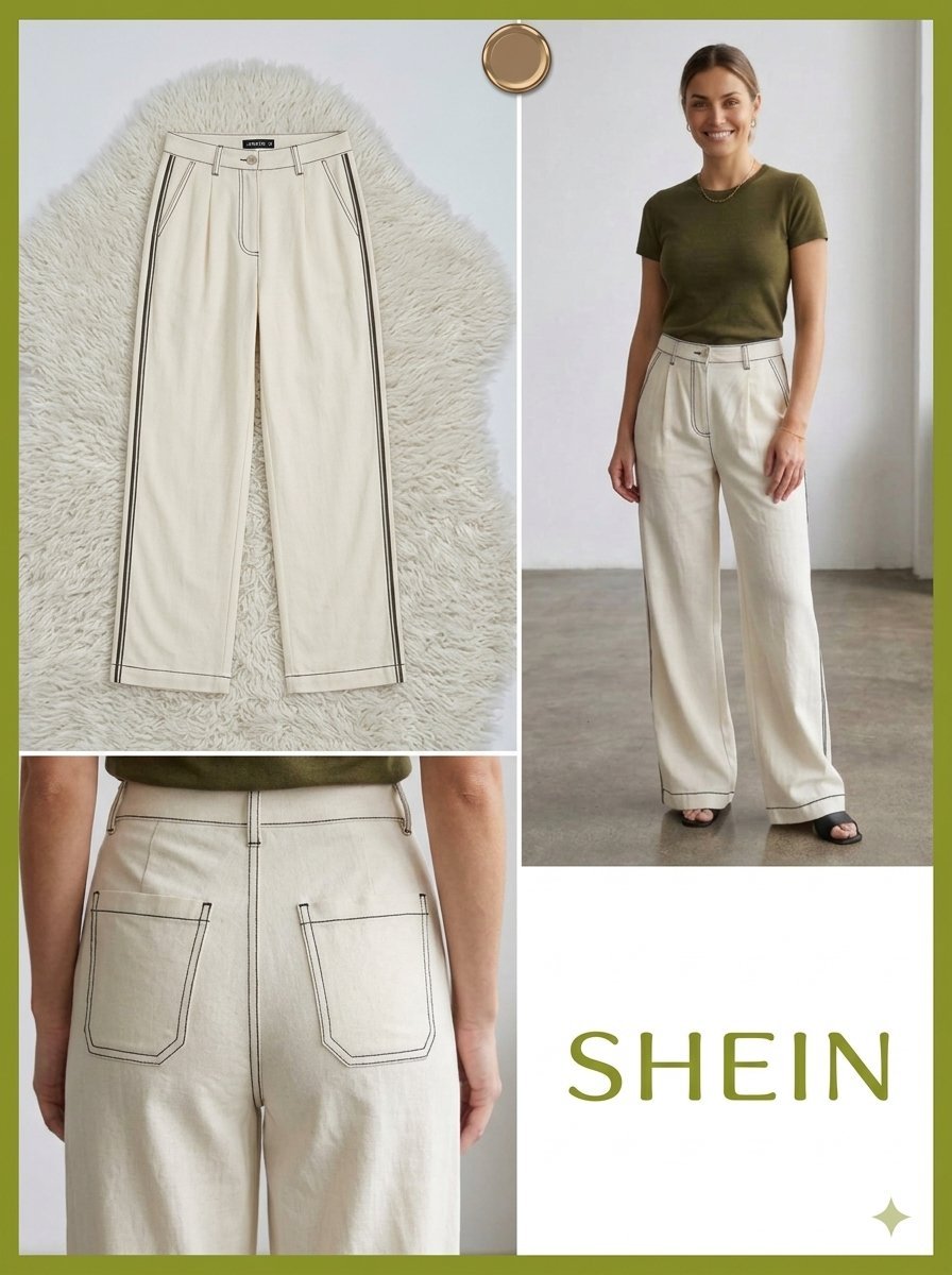 Pantalon à pincettes Shein en lin blanc cassé taille S